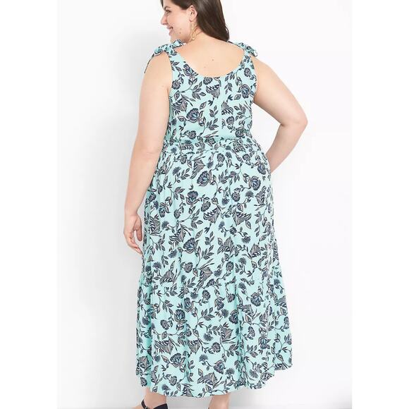 Lane Bryant Mint Floral Vines Midi Dress Women's Size 18 Tiered Cottage Boho 2X - Picture 6 of 10